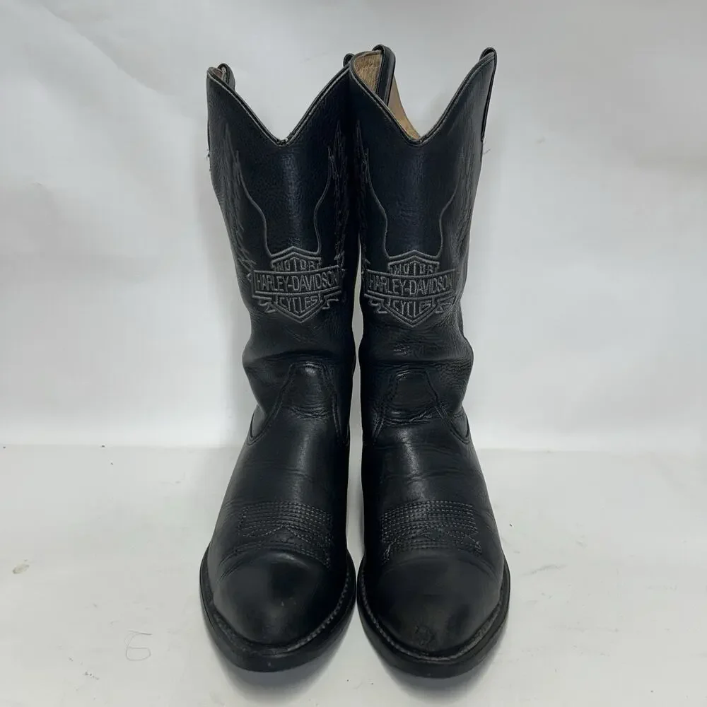 Harley-Davidson Motorcycle Embroidered Cowboy Boots “Black”